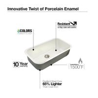 Thumbnail for Houzer WH Porcela Series Porcelain Enamel Steel Undermount Large Single Bowl Kitchen Sink, White Kitchen Sink - Undermount Houzer
