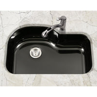 Thumbnail for Houzer BL Porcela Series Porcelain Enamel Steel Undermount Offset Single Bowl Kitchen Sink, Black Kitchen Sink - Undermount Houzer