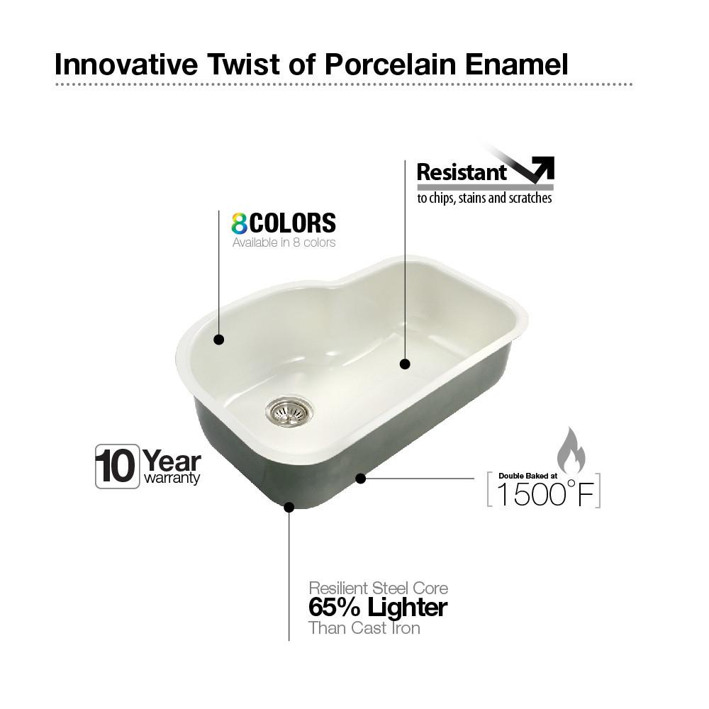 Houzer BL Porcela Series Porcelain Enamel Steel Undermount Offset Single Bowl Kitchen Sink, Black Kitchen Sink - Undermount Houzer