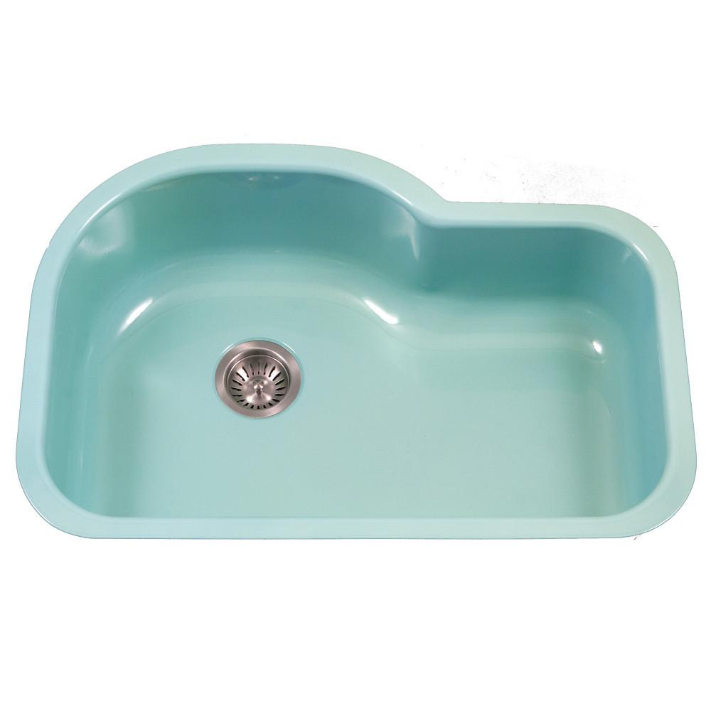Houzer MT Porcela Series Porcelain Enamel Steel Undermount Offset Single Bowl Kitchen Sink, Mint Kitchen Sink - Undermount Houzer