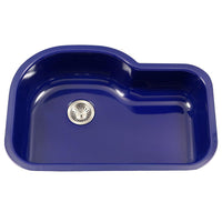 Thumbnail for Houzer NB Porcela Series Porcelain Enamel Steel Undermount Offset Single Bowl Kitchen Sink, Navy Blue Kitchen Sink - Undermount Houzer