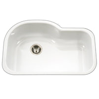 Thumbnail for Houzer WH Porcela Series Porcelain Enamel Steel Undermount Offset Single Bowl Kitchen Sink, White Kitchen Sink - Undermount Houzer