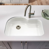 Thumbnail for Houzer WH Porcela Series Porcelain Enamel Steel Undermount Offset Single Bowl Kitchen Sink, White Kitchen Sink - Undermount Houzer