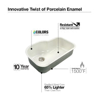 Thumbnail for Houzer WH Porcela Series Porcelain Enamel Steel Undermount Offset Single Bowl Kitchen Sink, White Kitchen Sink - Undermount Houzer