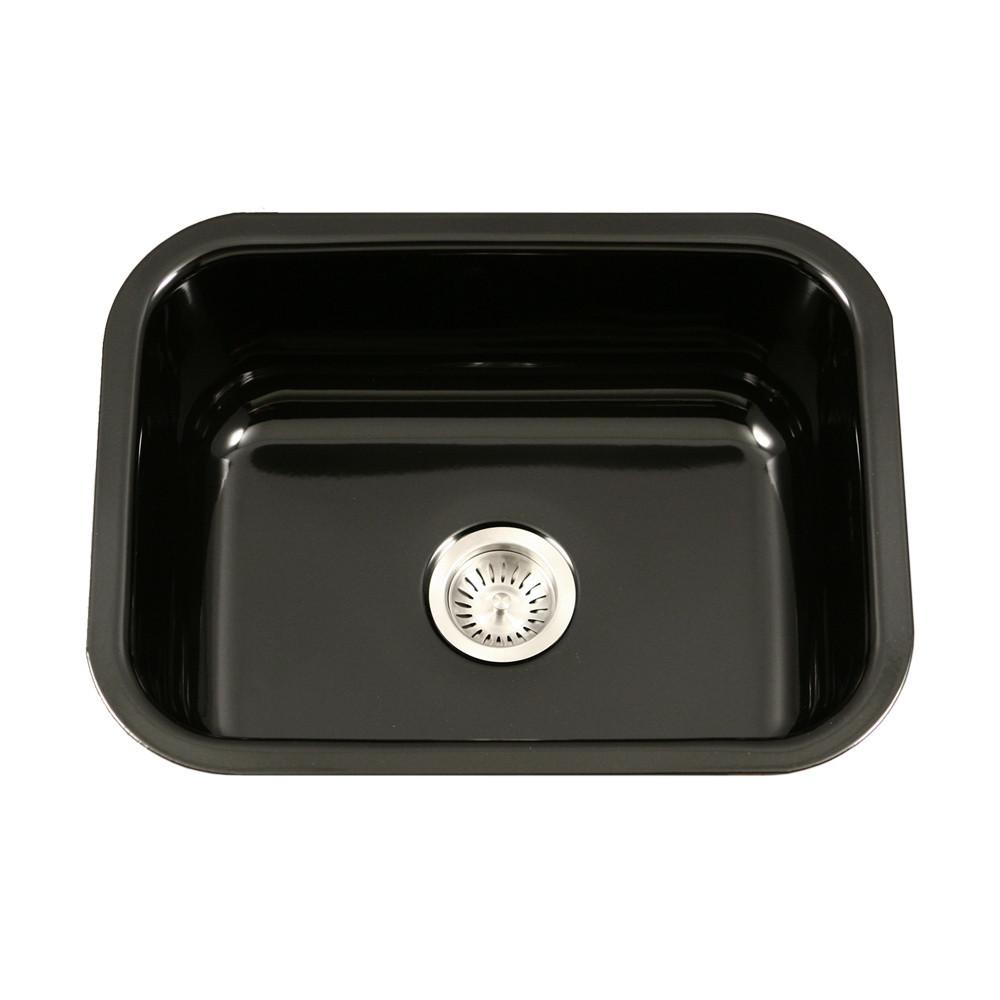 Houzer BL Porcela Series Porcelain Enamel Steel Undermount Single Bowl Kitchen Sink, Black Kitchen Sink - Undermount Houzer