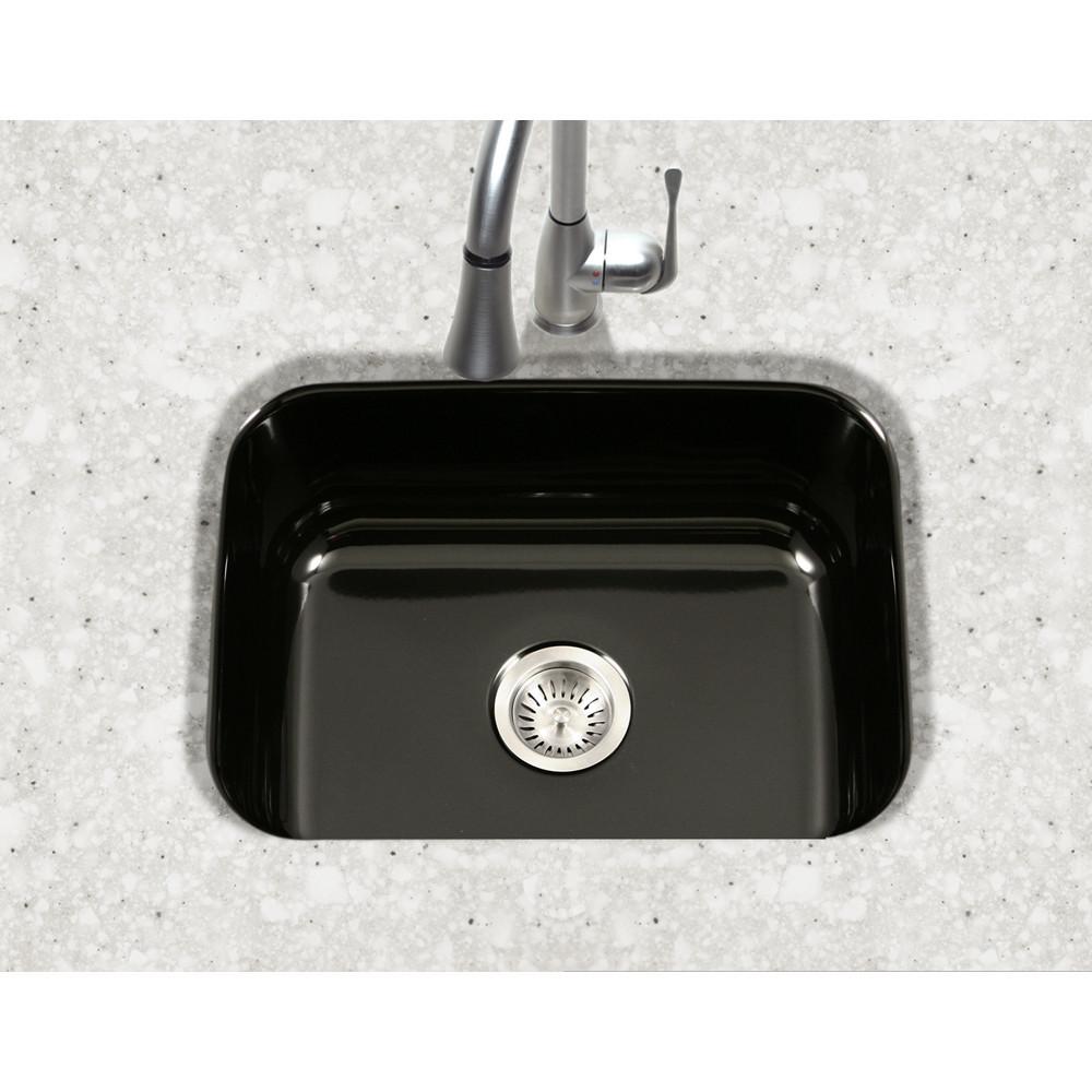 Houzer BL Porcela Series Porcelain Enamel Steel Undermount Single Bowl Kitchen Sink, Black Kitchen Sink - Undermount Houzer