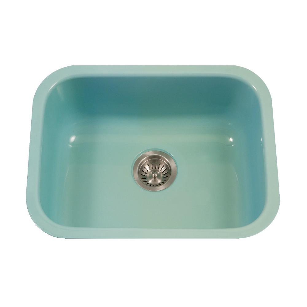 Houzer MT Porcela Series Porcelain Enamel Steel Undermount Single Bowl Kitchen Sink, Mint Kitchen Sink - Undermount Houzer