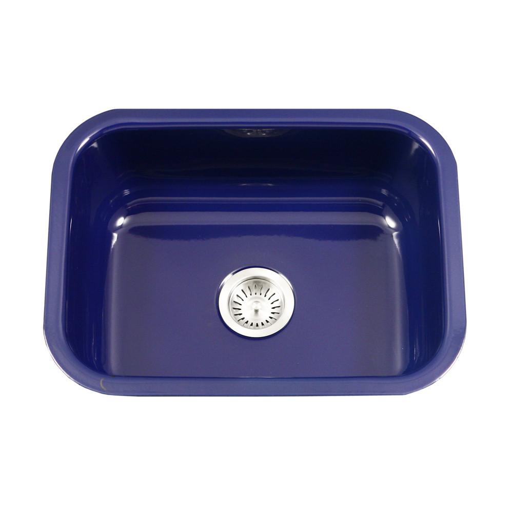 Houzer NB Porcela Series Porcelain Enamel Steel Undermount Single Bowl Kitchen Sink, Navy Blue Kitchen Sink - Undermount Houzer