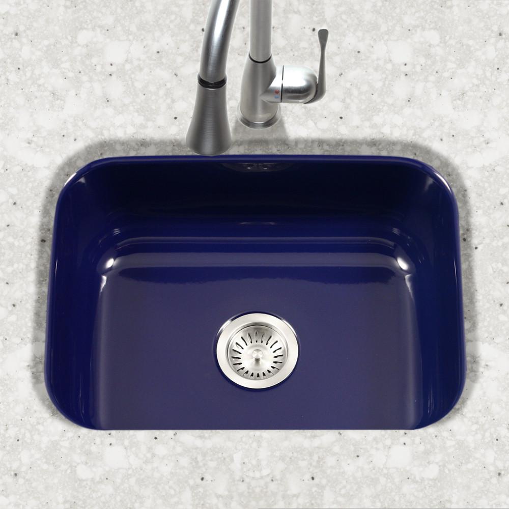Houzer NB Porcela Series Porcelain Enamel Steel Undermount Single Bowl Kitchen Sink, Navy Blue Kitchen Sink - Undermount Houzer
