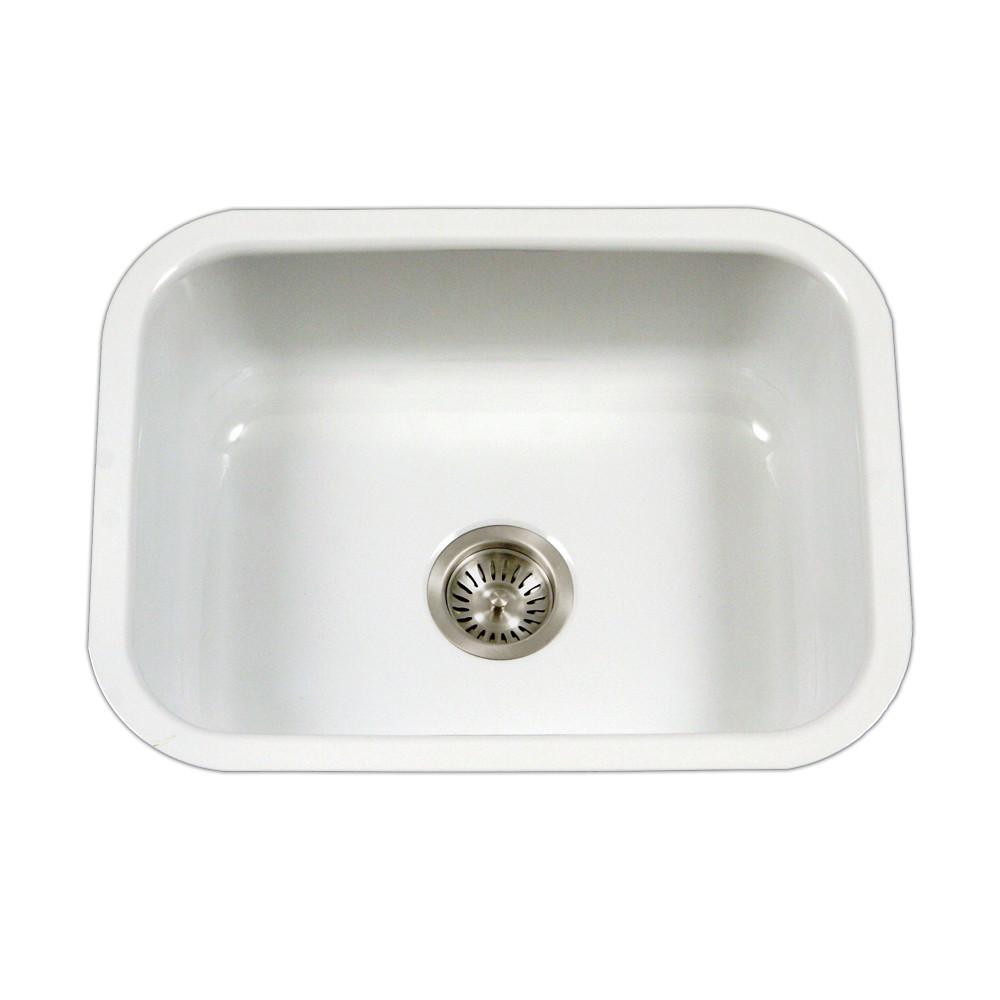 Houzer WH Porcela Series Porcelain Enamel Steel Undermount Single Bowl Kitchen Sink, White Kitchen Sink - Undermount Houzer