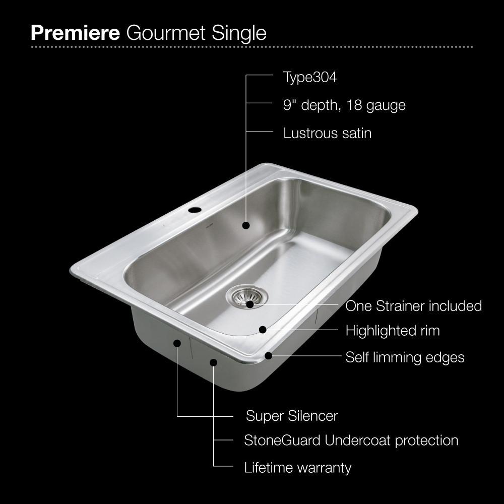 Houzer Premiere Gourmet Series Topmount Stainless Steel 1-Hole Large Single Bowl Kitchen Sink Kitchen Sink - Topmount Houzer