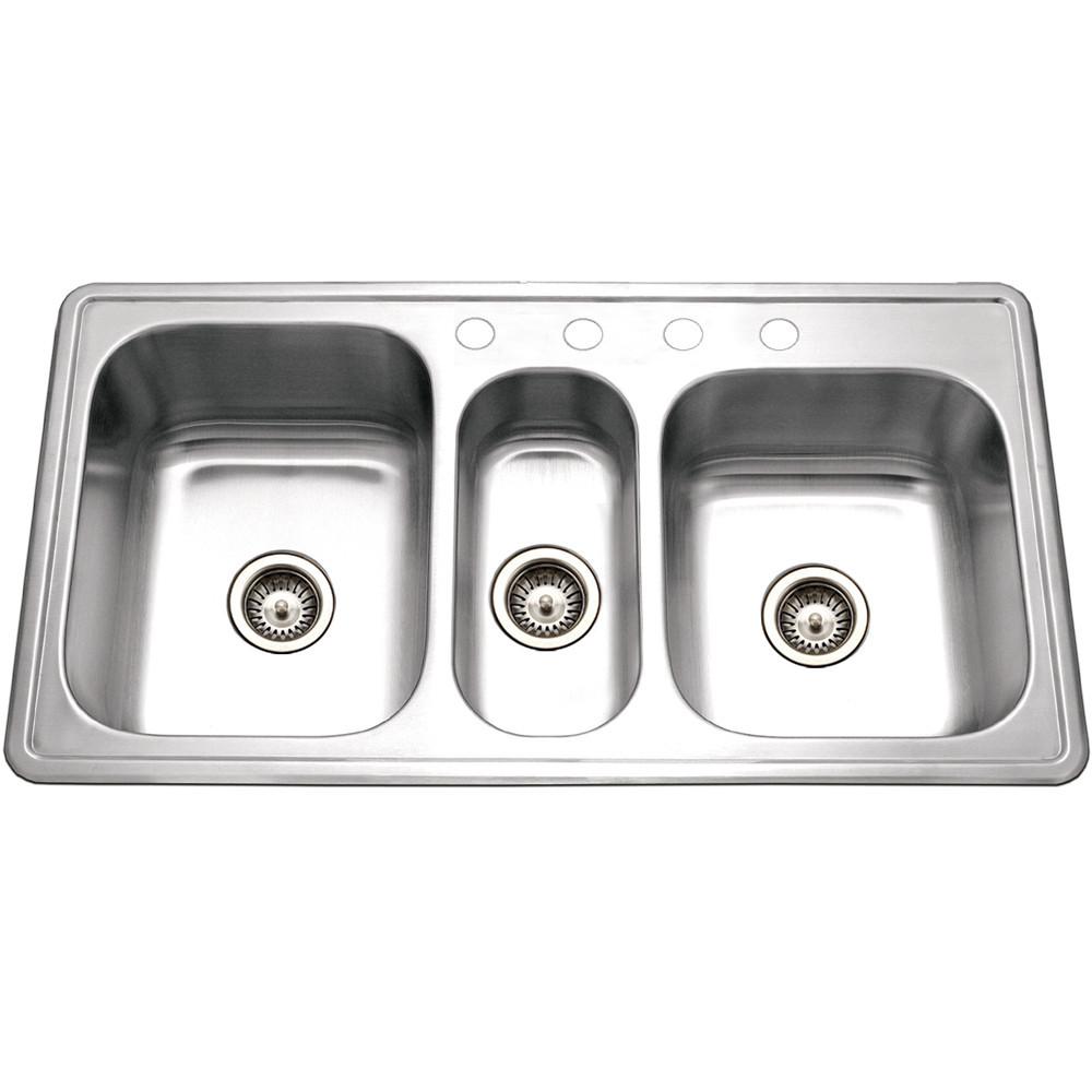 Houzer Premiere Gourmet Series Topmount Stainless Steel 4-Hole Triple Bowl Kitchen Sink Kitchen Sink - Topmount Houzer