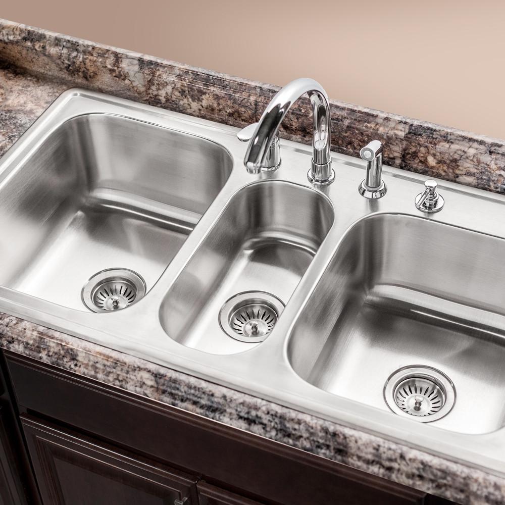 Houzer Premiere Gourmet Series Topmount Stainless Steel 4-Hole Triple Bowl Kitchen Sink Kitchen Sink - Topmount Houzer
