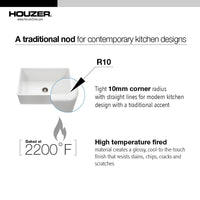 Thumbnail for Houzer WH Platus Series 33-Inch Apron-Front Fireclay Single Bowl Kitchen Sink, White Kitchen Sink - Apron Front Houzer 