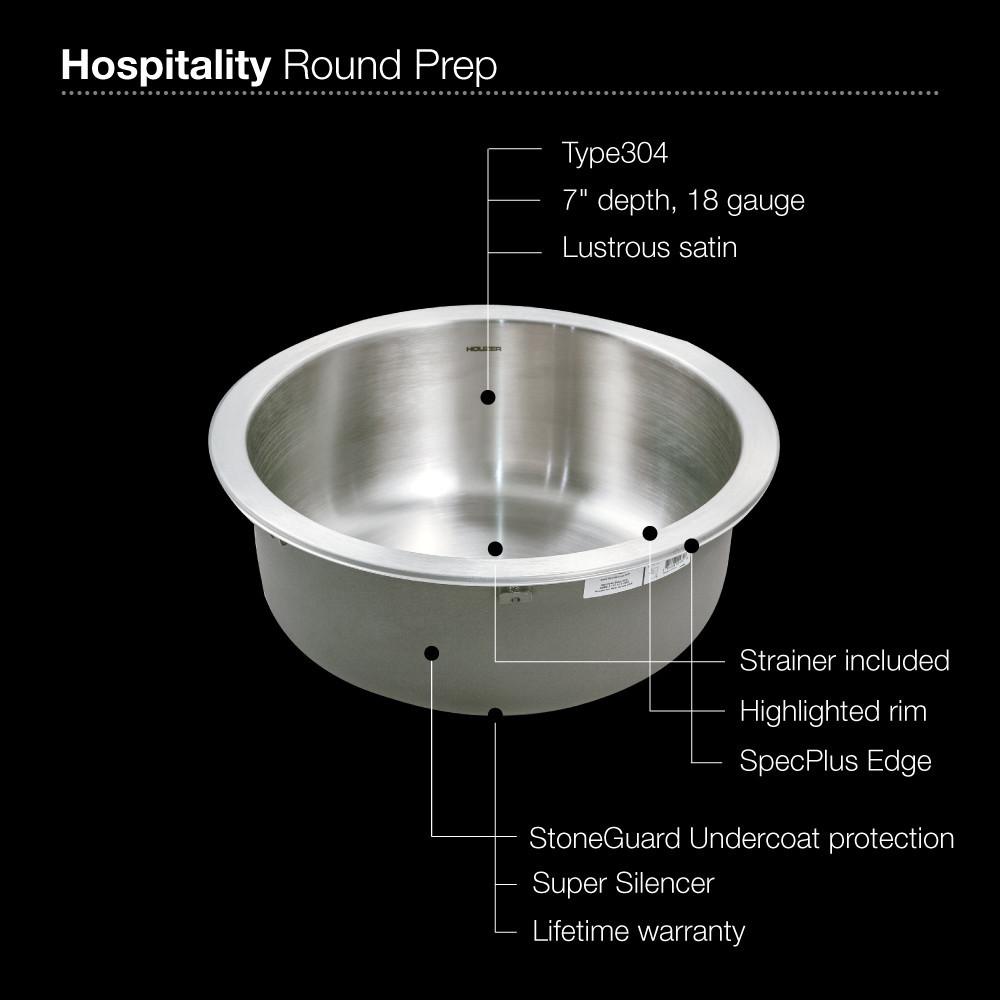 Houzer Hospitality Series Topmount Stainless Steel Round Bar/Prep Sink Bar Sink - Topmount Houzer 