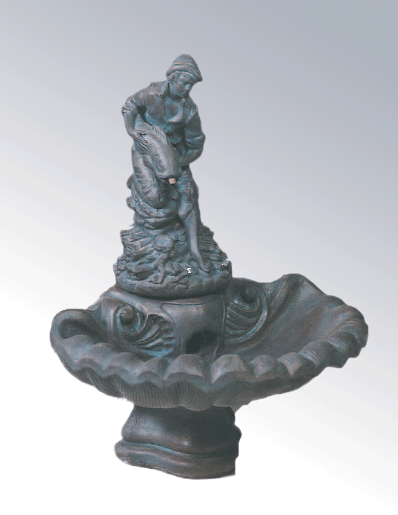 Small One Tier With Fisherboy Cast Stone Outdoor Garden Fountain With Spout Fountain Tuscan