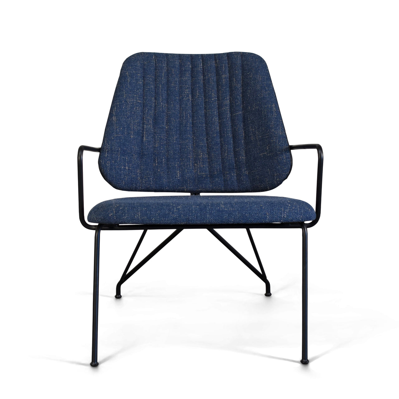 Taylor Modern Lounge Arm Chair with Matte Black Steel Legs (Leather Back & Upholstered Seat) Dining Chair Gingko Blue