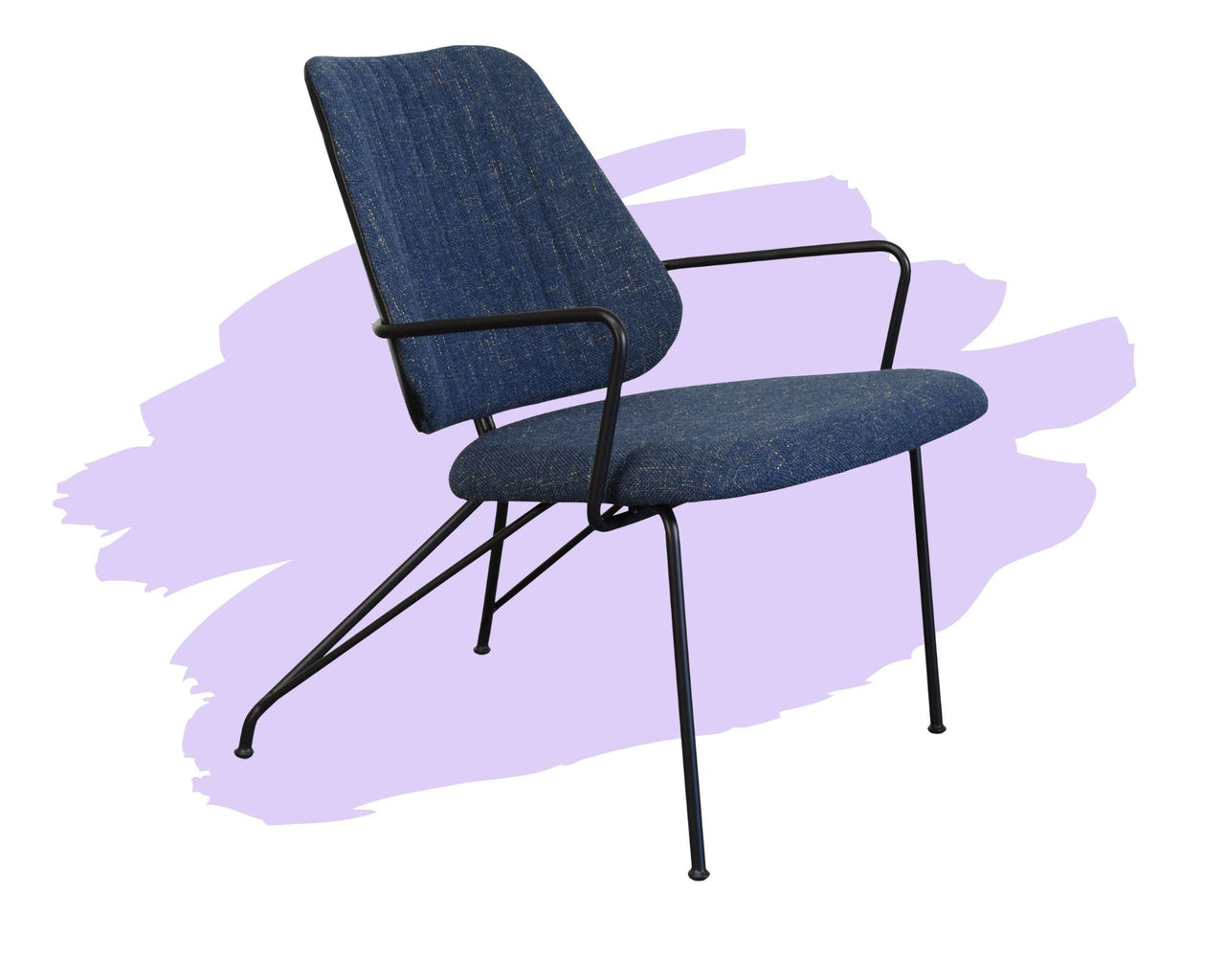 Taylor Modern Lounge Arm Chair with Matte Black Steel Legs (Leather Back & Upholstered Seat) Dining Chair Gingko