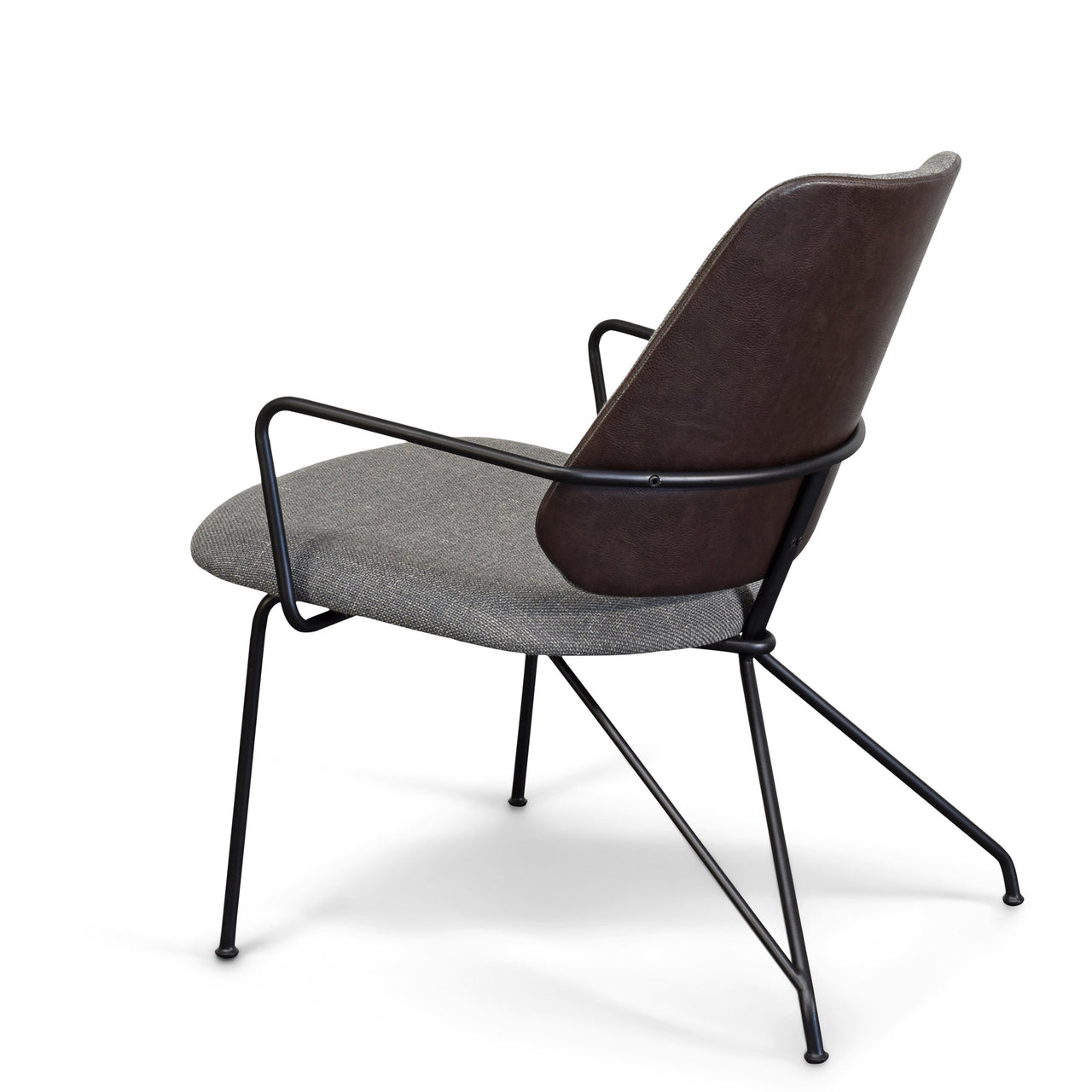 Taylor Modern Lounge Arm Chair with Matte Black Steel Legs (Leather Back & Upholstered Seat) Dining Chair Gingko