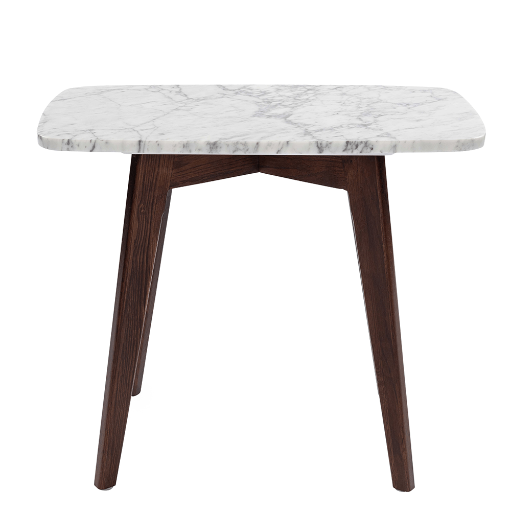 Cima 12" x 21" Rectangular Italian Carrara White Marble Table with Legs End Table The Bianco Collection Walnut 