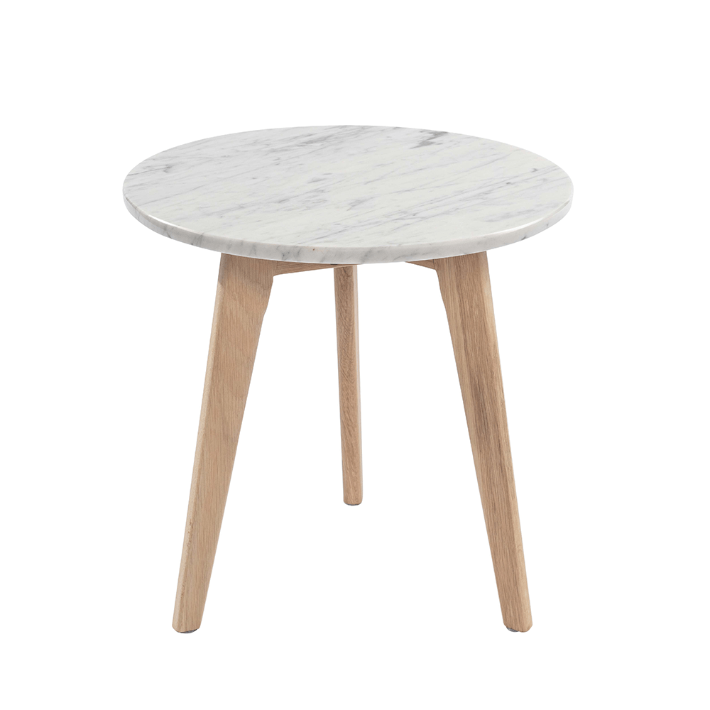 Cherie 15" Round Italian Carrara White Marble Table with Legs End Table The Bianco Collection Oak 