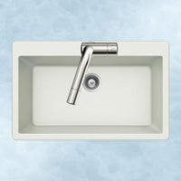 Thumbnail for Houzer CLOUD Quartztone Series Granite Topmount Large Single Bowl Kitchen Sink, White Kitchen Sink - Topmount Houzer 