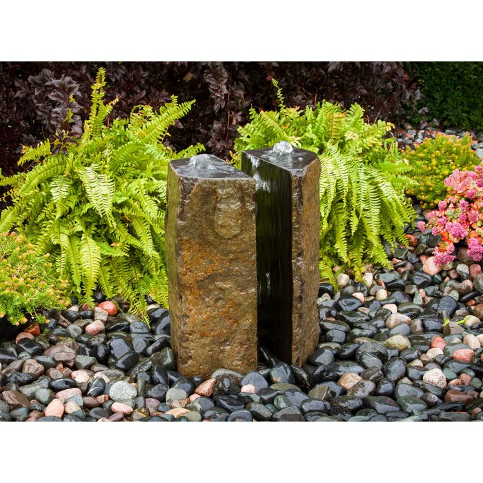 Real Stone Fountains ABBC910 Basalt Fountain Kit - 24″ Double Split Polished 2 Piece Fountain Blue Thumb