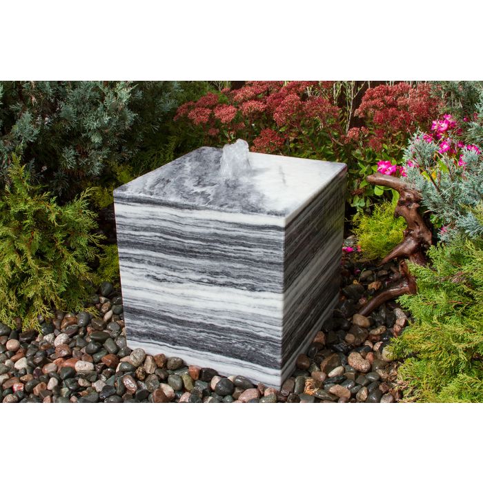 Real Stone Fountains ABART20W 20″ White Gray Cube Fountain Fountain Blue Thumb