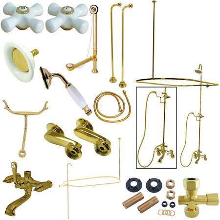 Kingston Brass Vintage Clawfoot Tub with Porcelain Cross Handles, Polished Brass Clawfoot Tub Set Kingston Brass