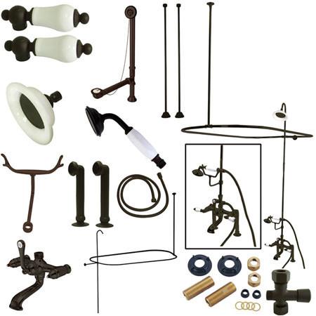 Kingston Brass Vintage Deck Mount 7" Center Clawfoot Tub Fixture with Shower Riser Package, Oil Rubbed Bronze Clawfoot Tub Set Kingston Brass