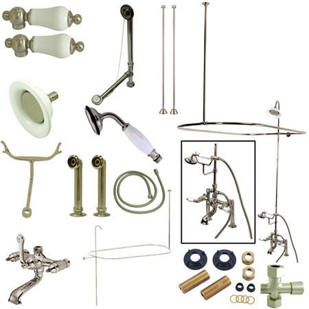 Kingston Brass Vintage Deck Mount 7" Center Clawfoot Tub Fixture with Shower Riser Package, Satin Nickel Clawfoot Tub Set Kingston Brass