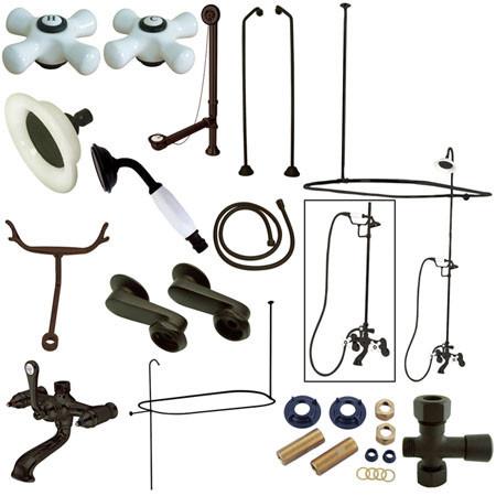 Kingston Brass Vintage Clawfoot Tub Wall Mount with Porcelain Cross Handles, Oil Rubbed Bronze Clawfoot Tub Set Kingston Brass