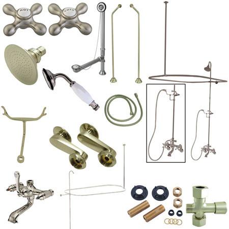 Kingston Brass Vintage Clawfoot Tub Wall Mount Package with Metal Cross Handles, Satin Nickel Clawfoot Tub Set Kingston Brass