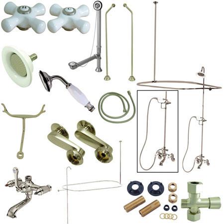 Kingston Brass Vintage Clawfoot Tub Wall Mount Package with Porcelain Cross Handles, Satin Nickel Clawfoot Tub Set Kingston Brass