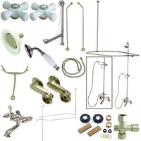 Thumbnail for Kingston Brass Vintage Clawfoot Tub Wall Mount Package with Porcelain Cross Handles, Satin Nickel Clawfoot Tub Set Kingston Brass