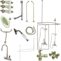 Thumbnail for Kingston Brass Vintage High Rise Gooseneck Clawfoot Tub and Shower with Porcelain Lever Handles, Satin Nickel Clawfoot Tub Set Kingston Brass