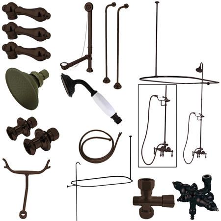 Kingston Brass Vintage Wall Mount Down Spout Clawfoot Tub and Shower with Porcelain Lever Handles, Oil Rubbed Bronze Clawfoot Tub Set Kingston Brass