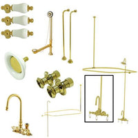 Thumbnail for Kingston Brass Vintage Wall Mount High Rise Clawfoot Tub and Shower with Porcelain Lever Handles, Polished Brass Clawfoot Tub Set Kingston Brass