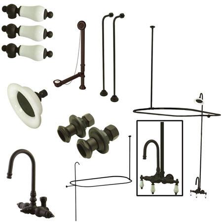 Kingston Brass Vintage Wall Mount High Rise Clawfoot Tub and Shower Package with Porcelain Lever Handles, Oil Rubbed Bronze Clawfoot Tub Set Kingston Brass