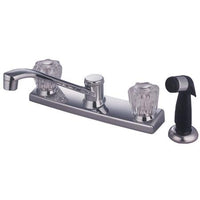 Thumbnail for Kingston Brass Americana Centerset with Acrylic Handle and Side Sprayer, Chrome Kitchen Faucet Kingston Brass