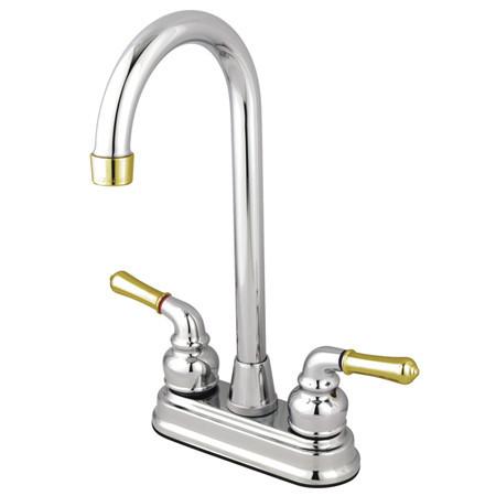 Kingston Brass Magellan Bar Faucet with Lever Handles, Chrome with Polished Brass Trim Kitchen Faucet Kingston Brass