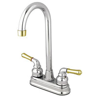 Thumbnail for Kingston Brass Magellan Bar Faucet with Lever Handles, Chrome with Polished Brass Trim Kitchen Faucet Kingston Brass