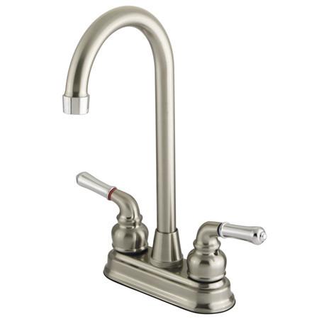 Kingston Brass Magellan Bar Faucet with Lever Handles, Satin Nickel with Chrome Trim Kitchen Faucet Kingston Brass