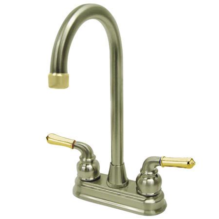 Kingston Brass GKB499 Water Saving Magellan Bar Faucet with Lever Handles, Satin Nickel with Polished Brass Trim Kitchen Faucet Kingston Brass