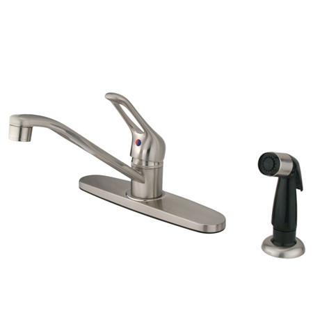 Kingston Brass Wyndham Centerset with Single Loop Handle and Side Sprayer, Satin Nickel Kitchen Faucet Kingston Brass