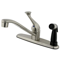 Thumbnail for Kingston Brass Chatham Centerset with Single Lever Handle and Black Deck Sprayer, Satin Nickel Kitchen Faucet Kingston Brass