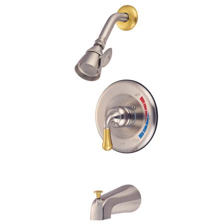 Kingston Brass Magellan Tub and Shower Trim, Satin Nickel with Polished Brass Tub Shower Sets Kingston Brass