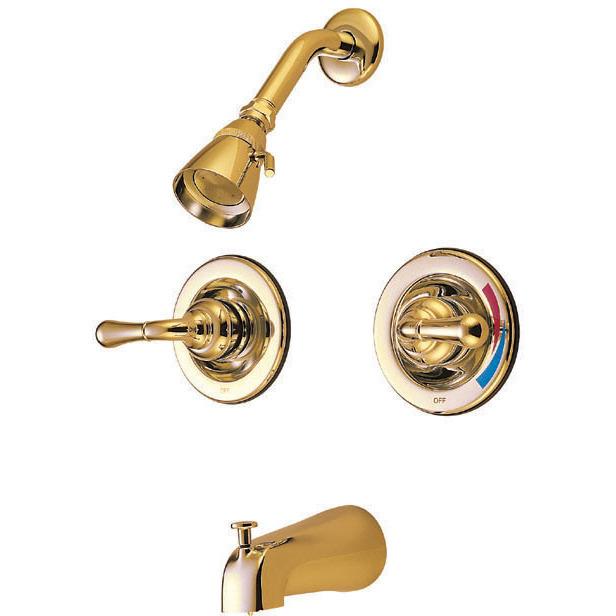 Kingston Brass Magellan Tub & Shower Faucet with Pressure Balanced Valve, Polished Brass Tub Shower Sets Kingston Brass