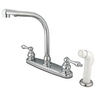 Thumbnail for Kingston Brass GKB711AL Water Saving Victorian High Arch Kitchen Faucet with Lever Handles and Sprayer, Chrome Kitchen Faucet Kingston Brass
