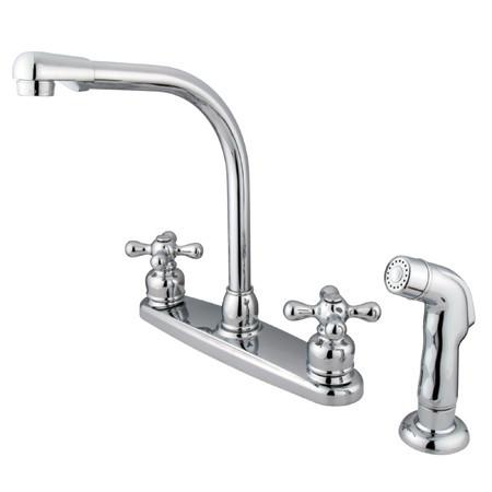 Kingston Brass GKB711AXSP Water Saving Victorian High Arch Kitchen Faucet with Cross Handles and Sprayer, Chrome Kitchen Faucet Kingston Brass